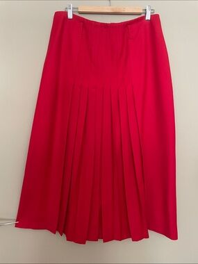Vintage Mister Leonard Red 100% Pure Virgin Wool Pleated Midi Skirt 80s